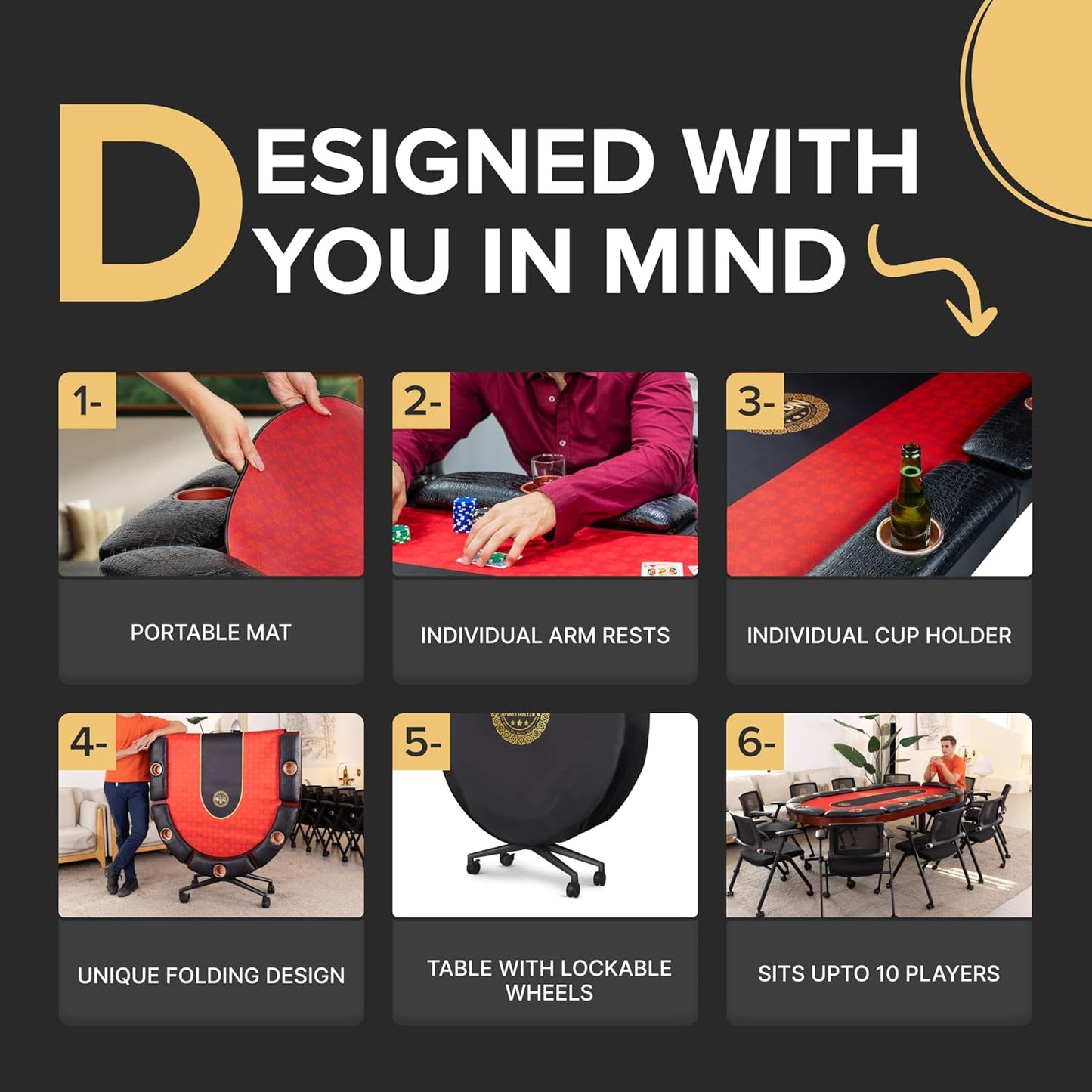 Triton Premium Poker Table for 10 Players - Foldable and Long-Lasting Poker Table, Luxurious Vegas Style Casino Experience at Home