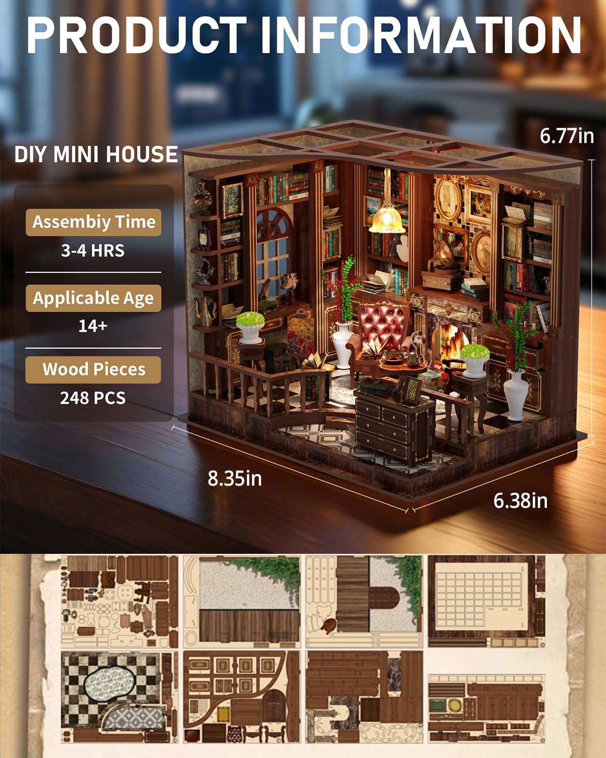 Book Nook Kit - DIY Miniature House Dollhouse 3D Puzzles for Adults and Teens - Gifts for Family and Friends Bookshelf Decor Tiny House Model Build with LED Light (AW02-001)