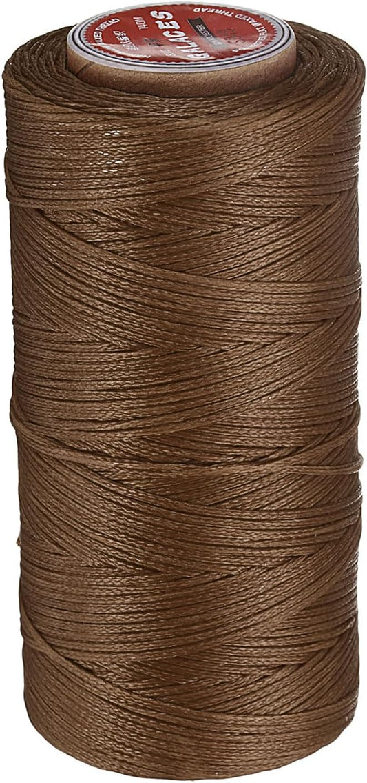 uxcell Flat Leather Sewing Waxed Thread, 140m / 153 Yards Polyester Wax String, 300D Wax Stitching Cord for Leather Crafts, Bookbinding, Bracelets Braided, Brown