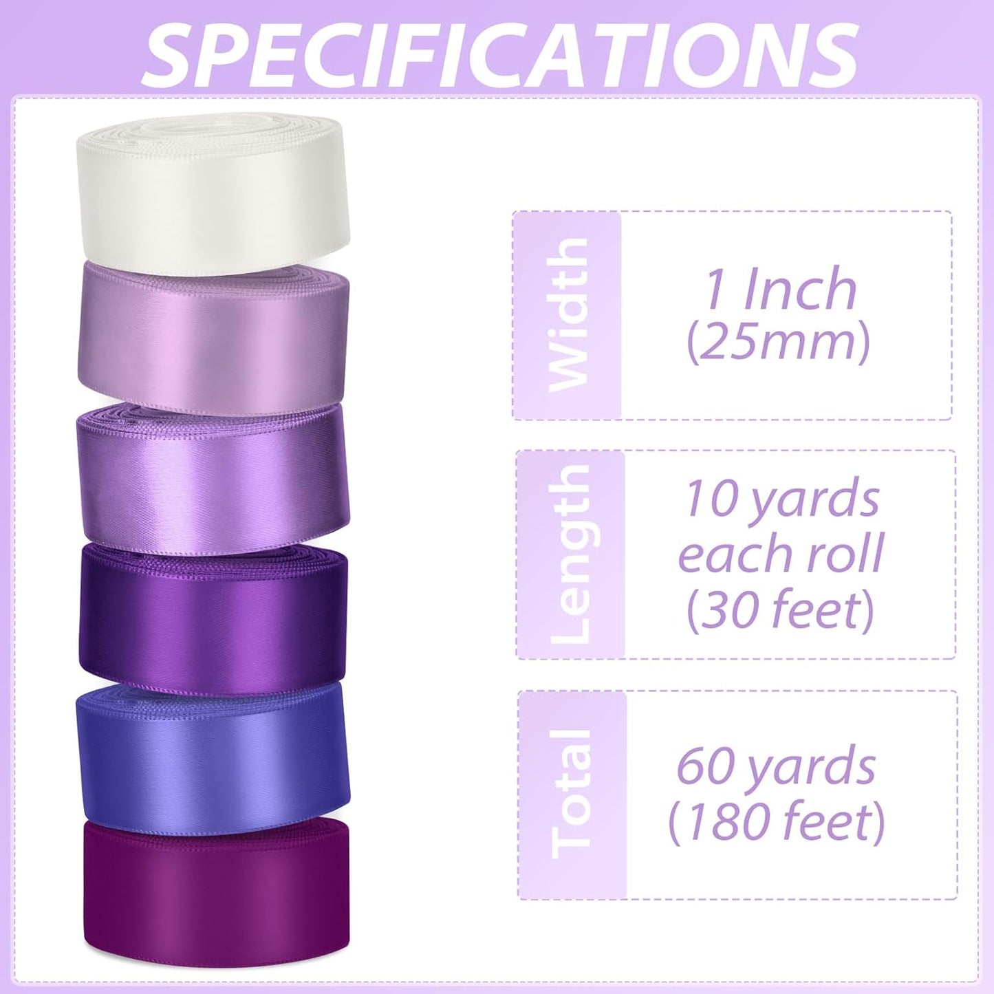 1 Inch Purple Satin Ribbons for Crafts, 6 Rolls Single-Faced Purple Assorted Ribbons for Gift Wrapping Flower Bouquet Wedding Invitations Bridal Shower Hair Bows Garland Party Decor