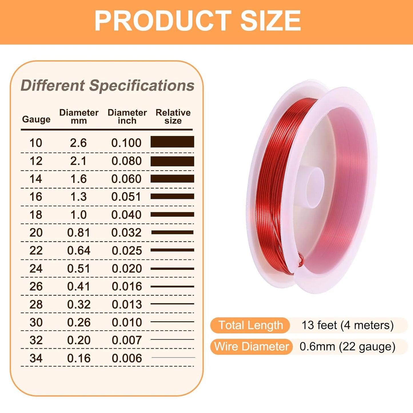 HARFINGTON 13ft Jewelry Wire, 22 Gauge (0.6mm) Brass Craft Soft Metal Tarnish Resistant Copper Beading Wire for Jewelry Making Supplies Crafting, Bright Red