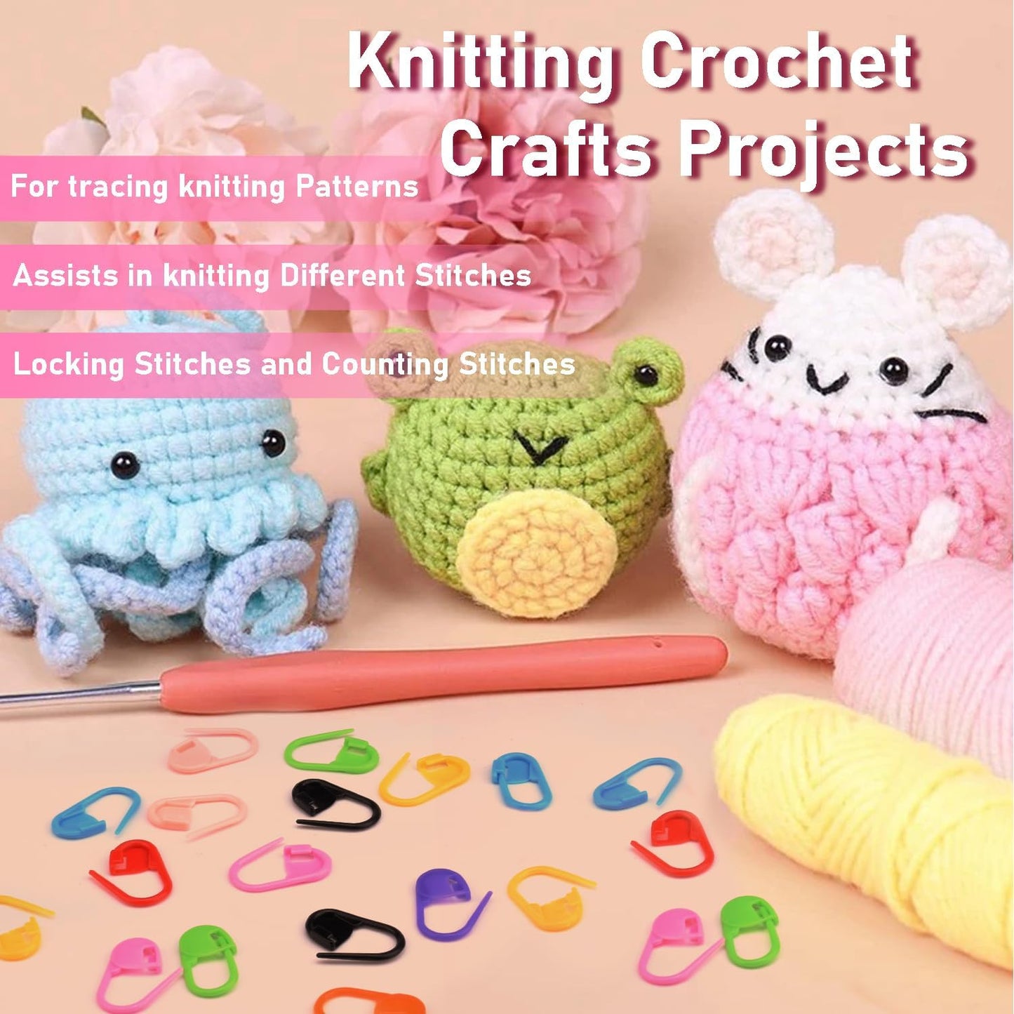 150pcs Assorted Colors Crochet Stitch Markers for Crocheting, Crochet Marker for Crocheting Knitting Yarn Crafts Weaving Locking Plastic Safety Pins Yarn Pins Knitting Supplies Accessories