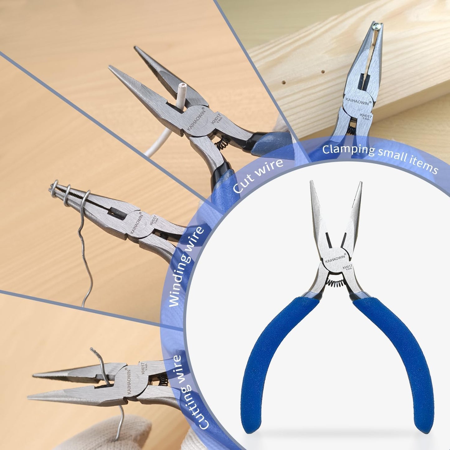 Mini Needle Nose Pliers 5"-10 Pack KAIHAOWIN Small Long Nose Pliers with Wire Cutters, Spring Loaded Thin Needle Nose Pliers, Precision Pliers Set for Crafts/Jewelry Making/Tiny Project