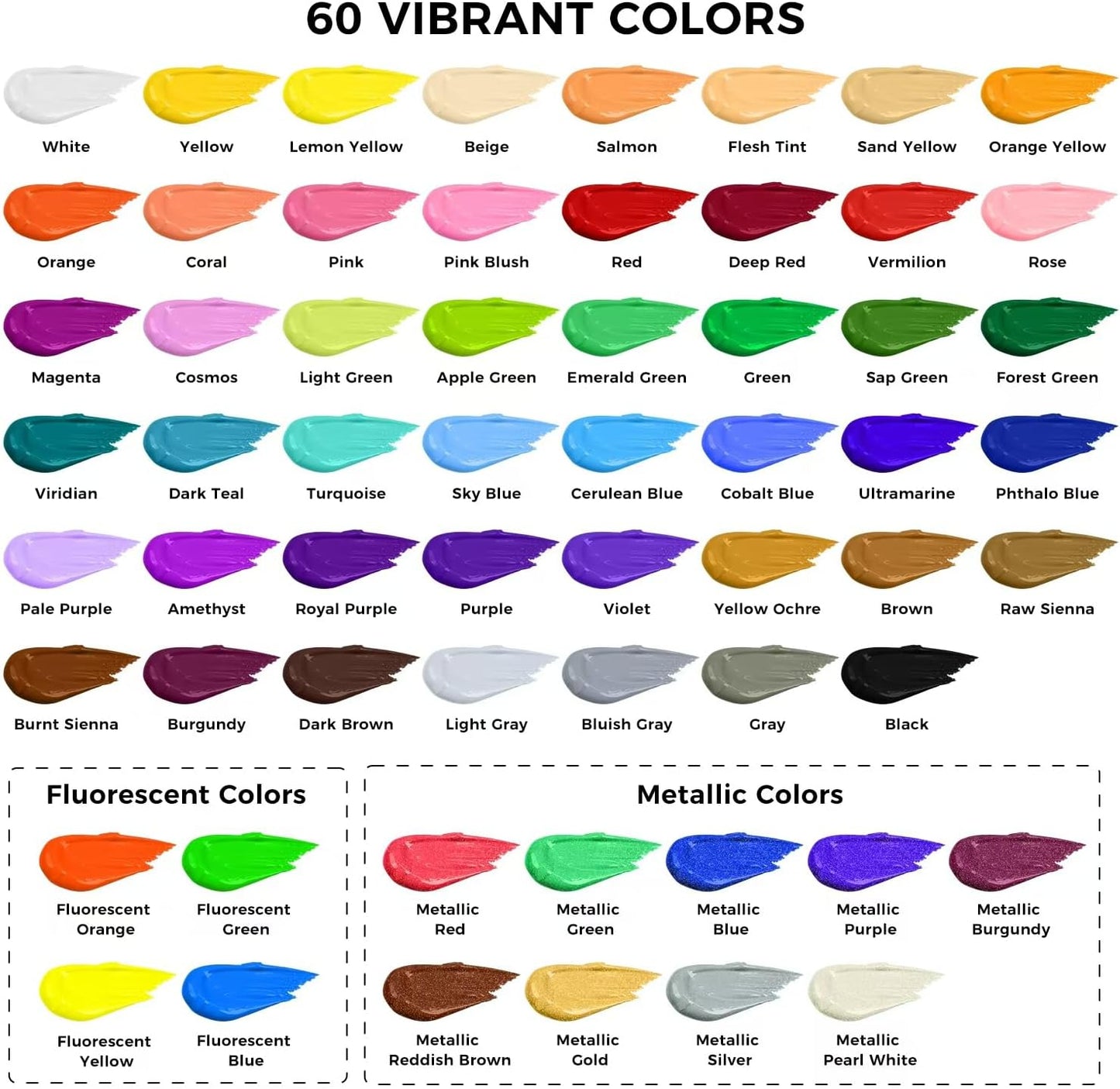 ARTME Acrylic Paint Set, 60 Colors in 2oz/60ml Bottles, Non Toxic, Waterproof, Rich Pigments Acrylic Paint for Artists, Students, Beginners Painting on Rocks Canvas Wood Clay Fabric Ceramic Crafts