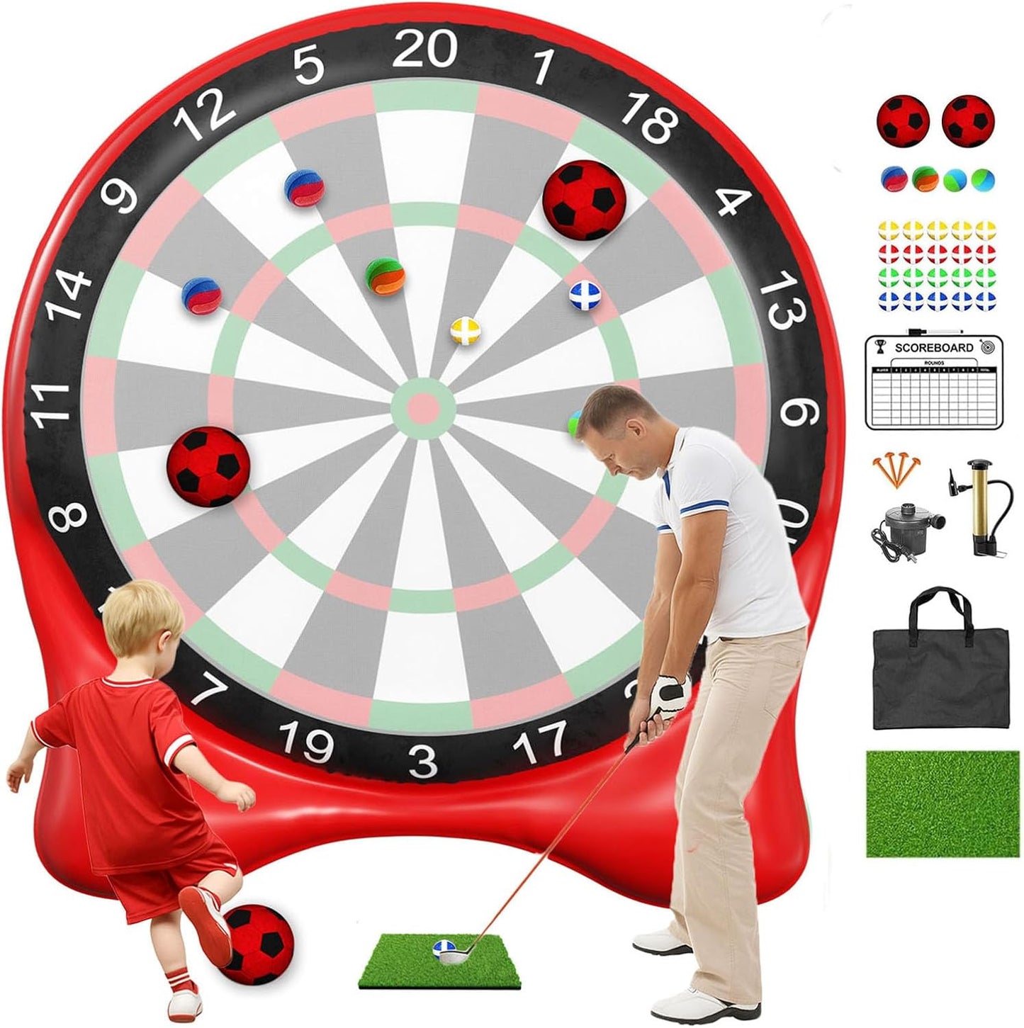 Inflatable Soccer Dart Board, Giant Kick Darts, Indoor Outdoor Lawn Yard Games for Kids Adults Family, Big Jumbo Carnival Games for Party | 6ft Golf Game Dart Boards with Pump Accessories