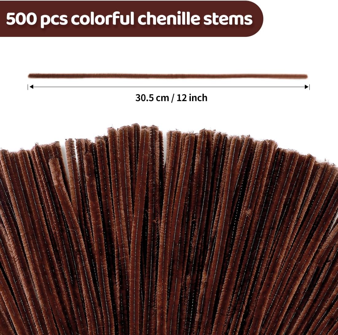 Eppingwin 500pcs Pipe Cleaners, Dark Coffee Pipe Cleaners Craft Supplies, Brown Chenille Stems for DIY Arts Crafts Project(Brown)
