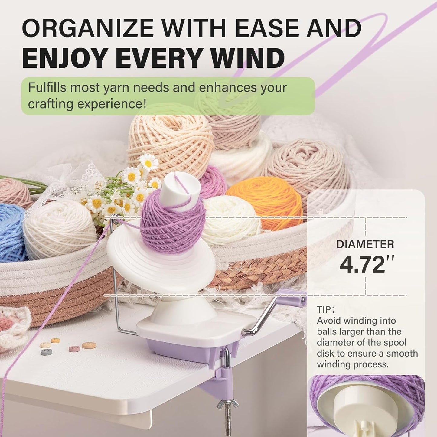 INMAKER Yarn Winder, Ball Winder for Crocheting & Knitting, Quick Install Portable Yarn Spinner, Essential Tool for Crafting Enthusiasts