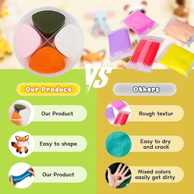 Air Dry Clay for Kids,12 Animal Modeling Clay for Kids,Arts and Crafts,Non-Toxic Air Dry Clay Animal Kit with Sculpting Tools, DIY Christmas Gift for Girls and Boys Christmas Crafts