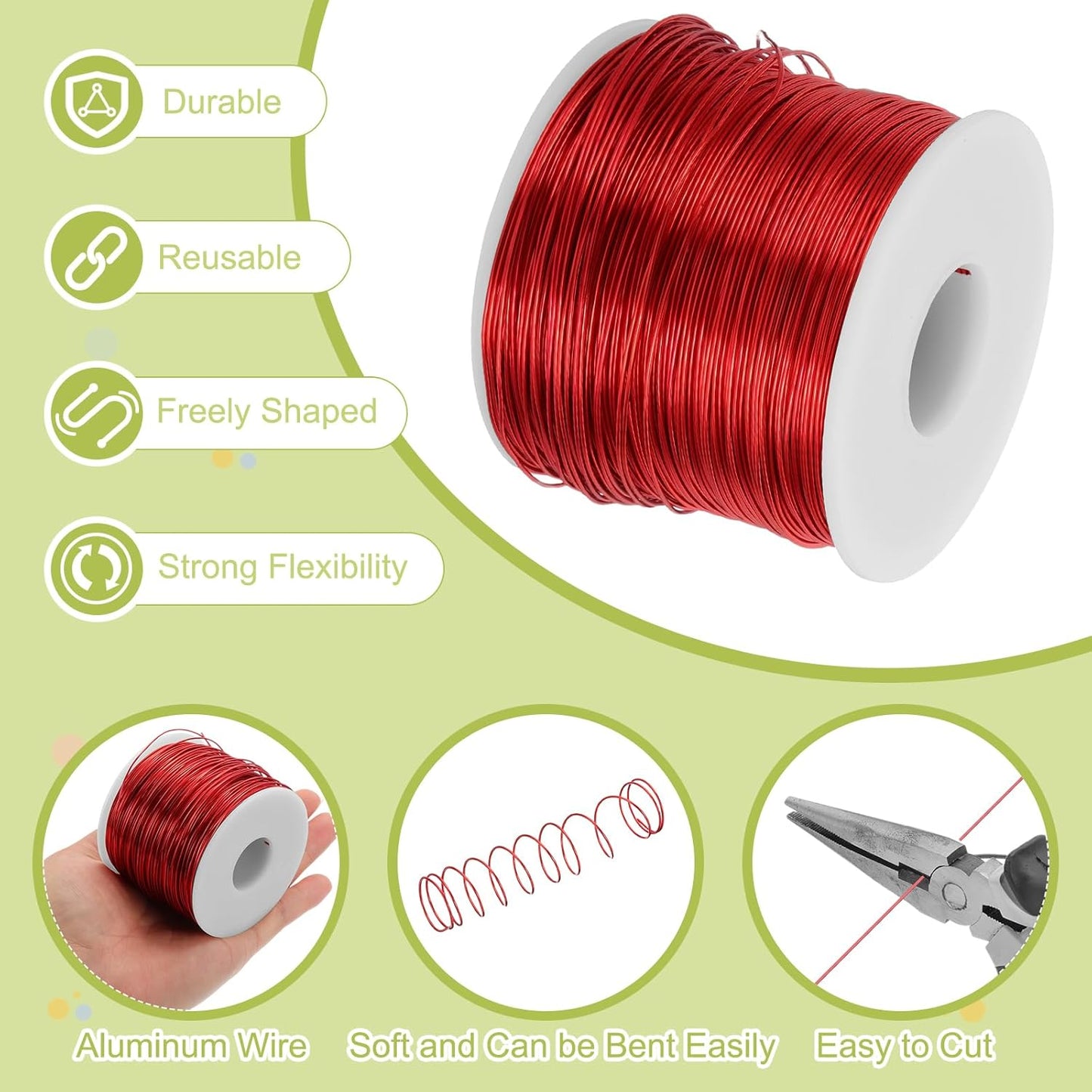 MECCANIXITY 20 Gauge Anodized Aluminum Craft Wire Bendable Bonsai Training Wire 771 Feet 0.8mm for Sculpting Crafts Wreath Floral Beading Jewelry Making, Red