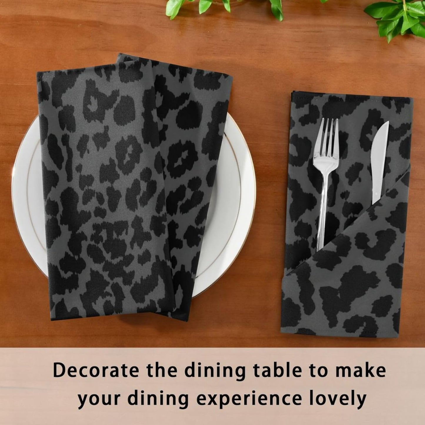 ALAZA Dark Gray Cheetah Leopard Print Cloth Napkins Set of 4, 20x20 Inch Washable and Reusable Napkin for Decoupage Dinner Party Everyday Use