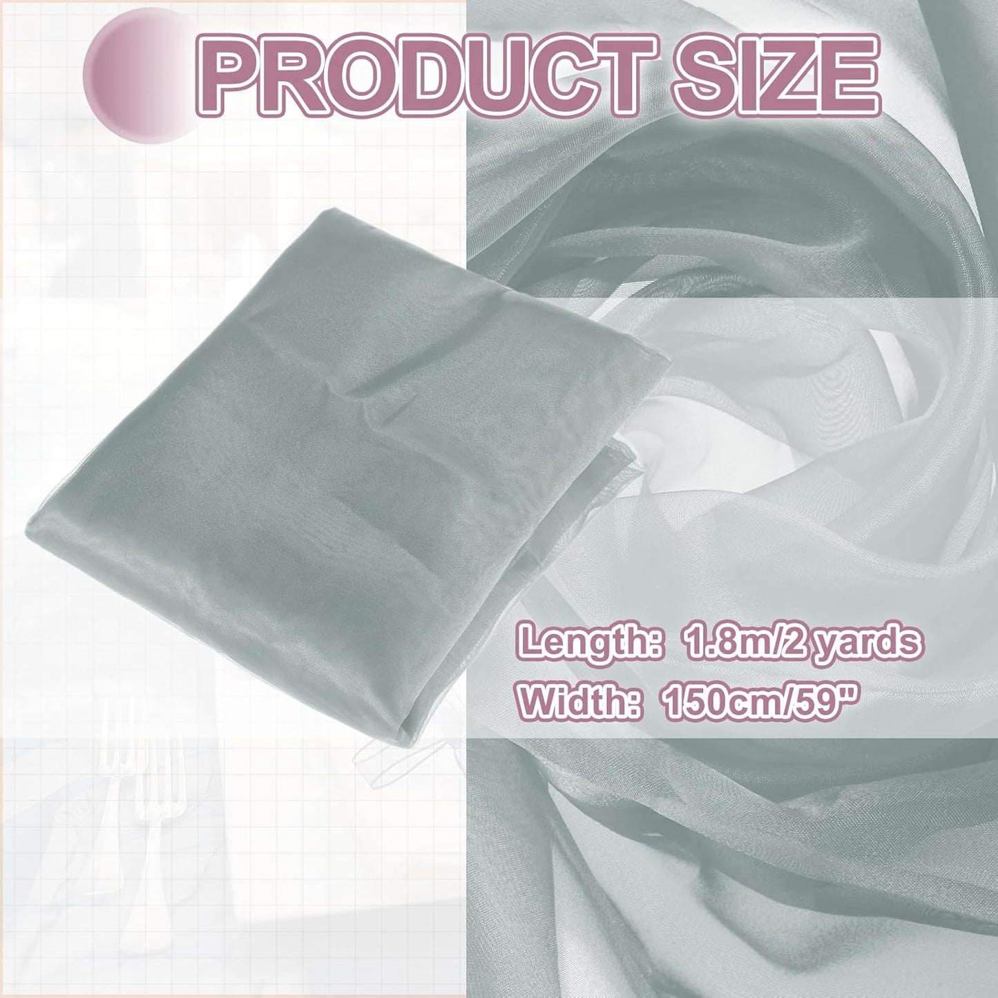 MECCANIXITY Iridescent Sheer Organza Fabric, 2 Yards x 59 Inches Solid Holographic Shiny Fabric Organza Cloth for Wedding, Curtains, Costume, Photo Background, Grey