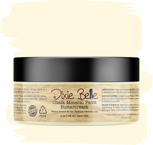 Dixie Belle Paint Company Chalk Finish Furniture Paint - Buttercream (4oz) - Matte Creamy White Chic Chalk Mineral DIY Furniture Paint