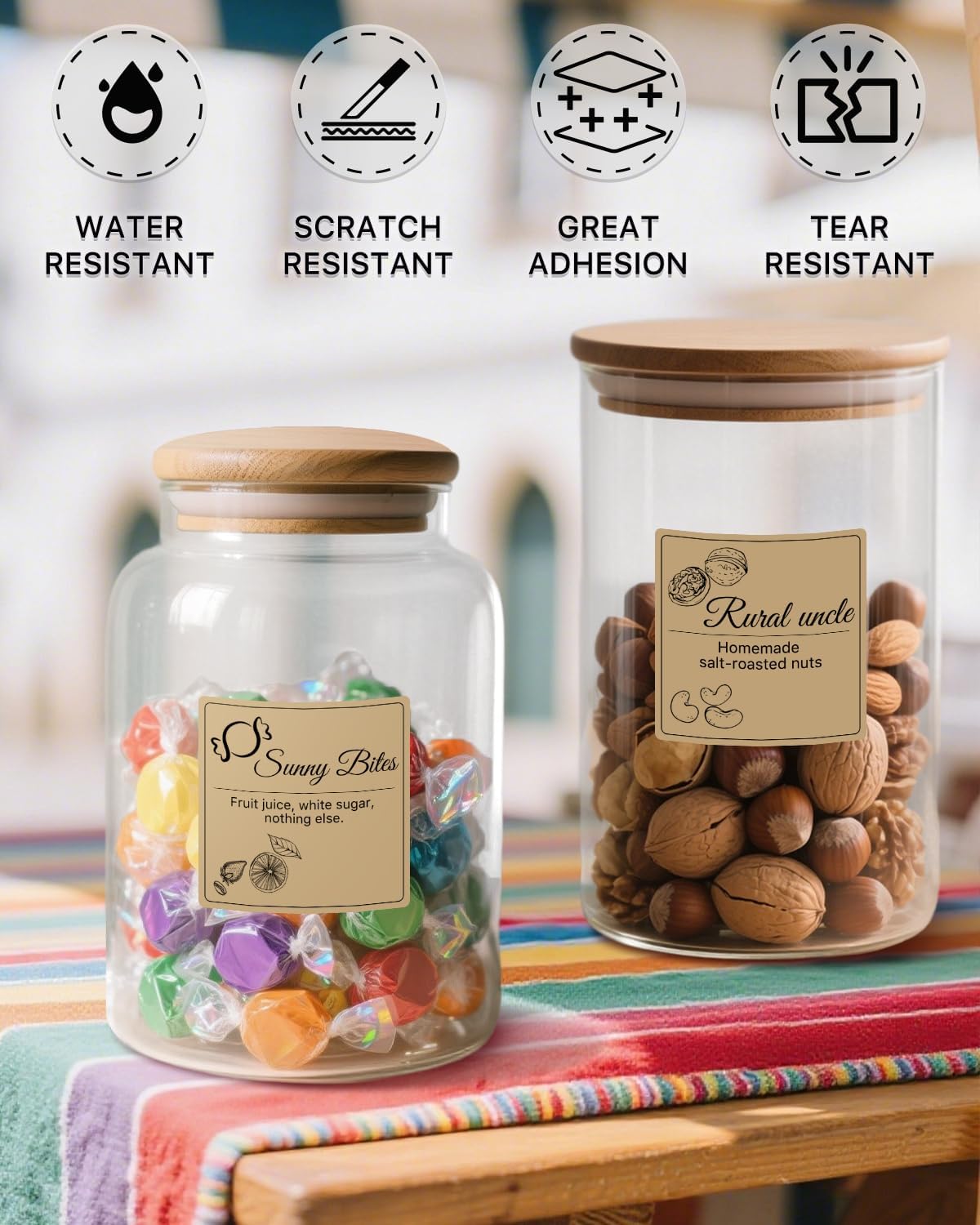 iEager Brown Square Thermal Label Stickers, 3" x 3" Self-Adhesive Square Direct Thermal Labels with Perforation Line, 500 Sheets/Roll