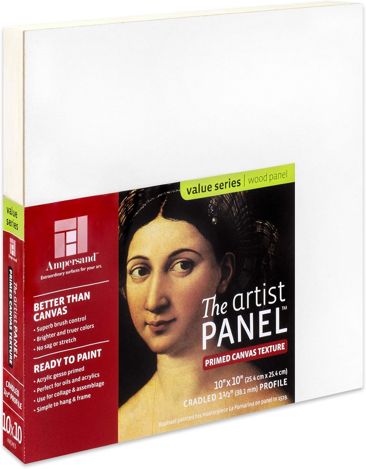 Ampersand Art Supply Wood Gesso Art Painting Panel: Canvas Texture, 1.5 Inch Cradle, 10" x 10"