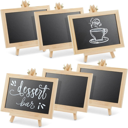 Juvale Mini Chalkboard Signs with Stand - 6-Pack Wood-Framed Tabletop Chalkboard Sign, 7x7x4 in (6x4 in Writing Area), Black - Reusable Double-Sided Boards for Weddings, Coffee Shops & Events