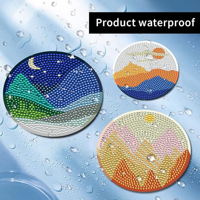 8 Pcs Diamond Art Coasters Kits for Adults with Holder Cork Pads, DIY ﻿Abstract Landscape Diamond Art Dots Painting Coasters Kits for Adults Beginners, Ideal Gift