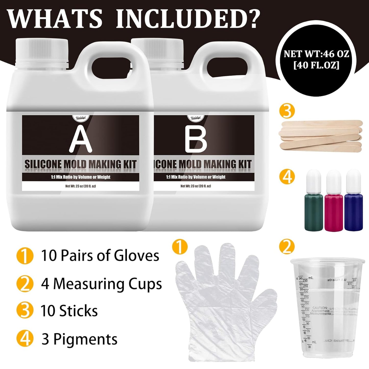 Silicone Mold Making Kit - 46oz Translucent 15A Liquid Silicone Rubber 1:1 Mixing Ratio for Mold Making, Fast Curing DIY Molding Kit for Resin Casting, Candle Molds, Soap Molds, Craft (3 Colors)