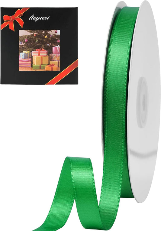 LIUYAXI Green Stain Ribbon, 5/8" X Continuous 50 Yards, Double Faced Fabric Ribbon Perfect for Gift Wrapping Wedding Birthday Party Christmas Hair Floral Craft Baby Shower