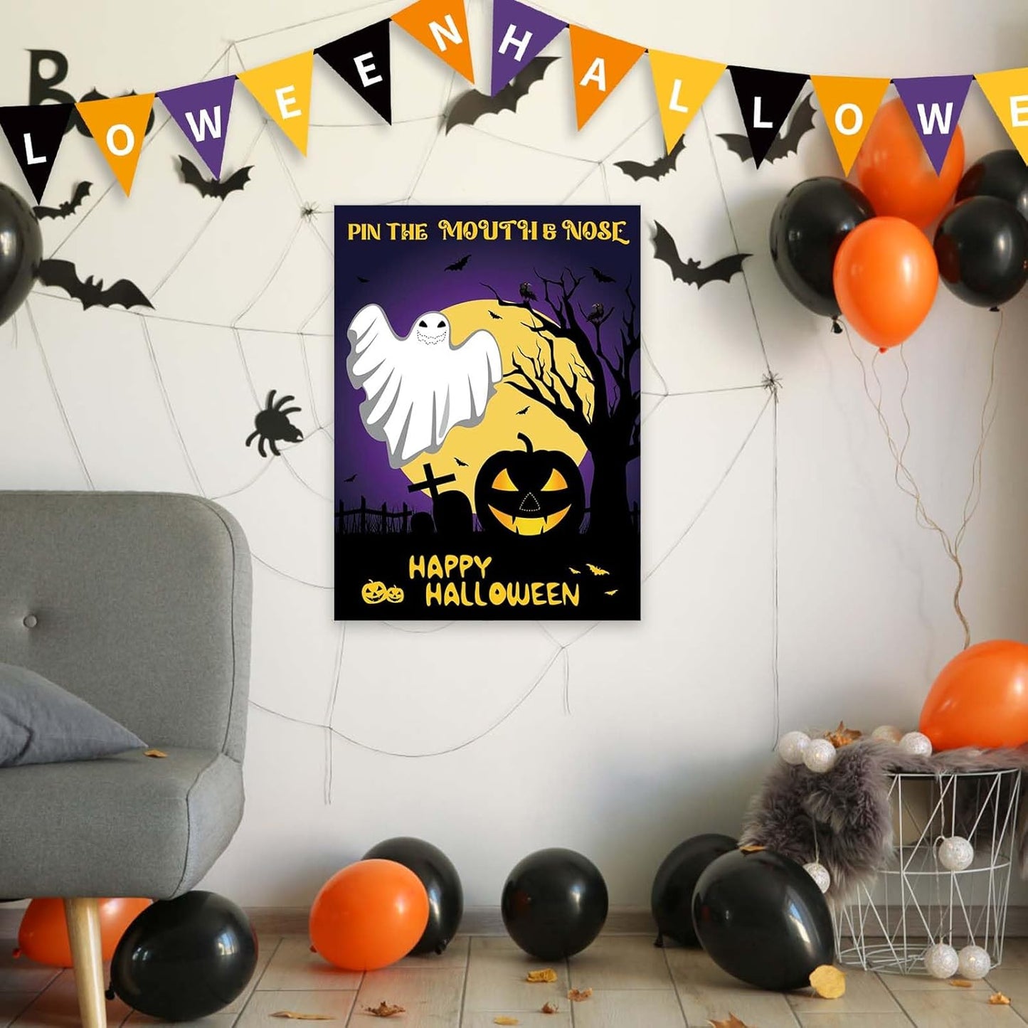 ASTARON Halloween Party Games, Pin The Mouth on Ghost Halloween Party Activities Classroom Games for Children, Kids Birthday Party Games Halloween Party Supplies