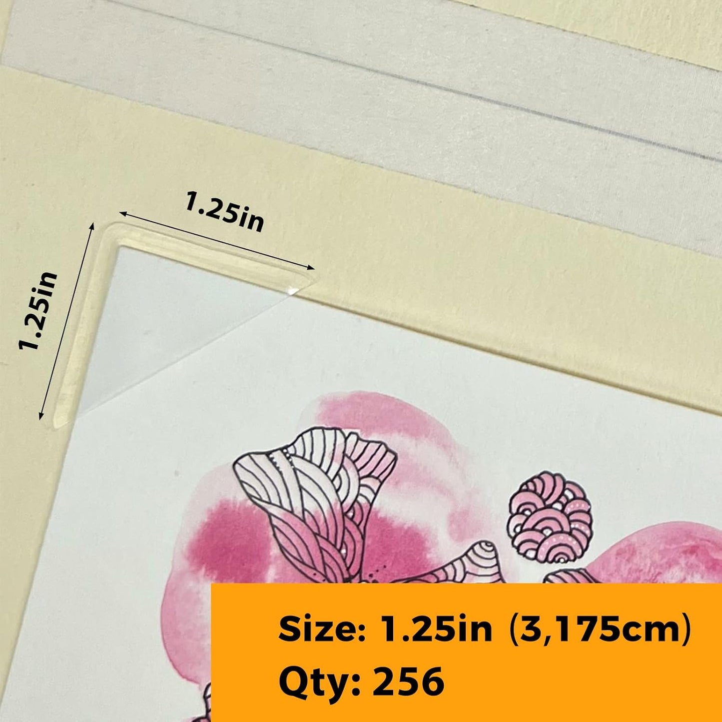 Lineco Acid-Free Archival Polypropylene Mounting Corners, Self Adhesive and Pressure Sensitive, 1.25", for Artwork Pictures and Documents (Qty: 256) Pack of 2