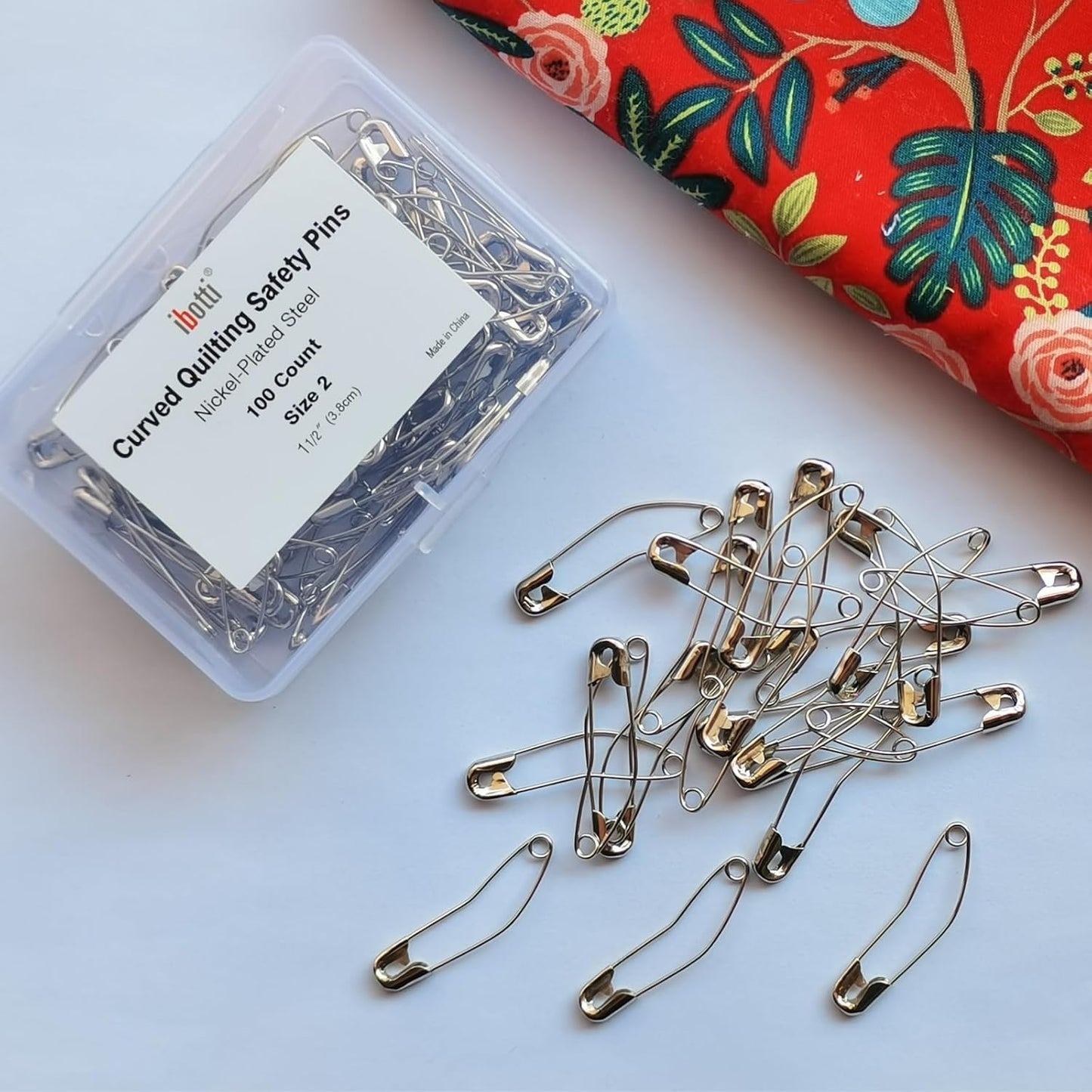 Curved Safety Pins for Quilting, Basting Pins, Size 2, 100-count
