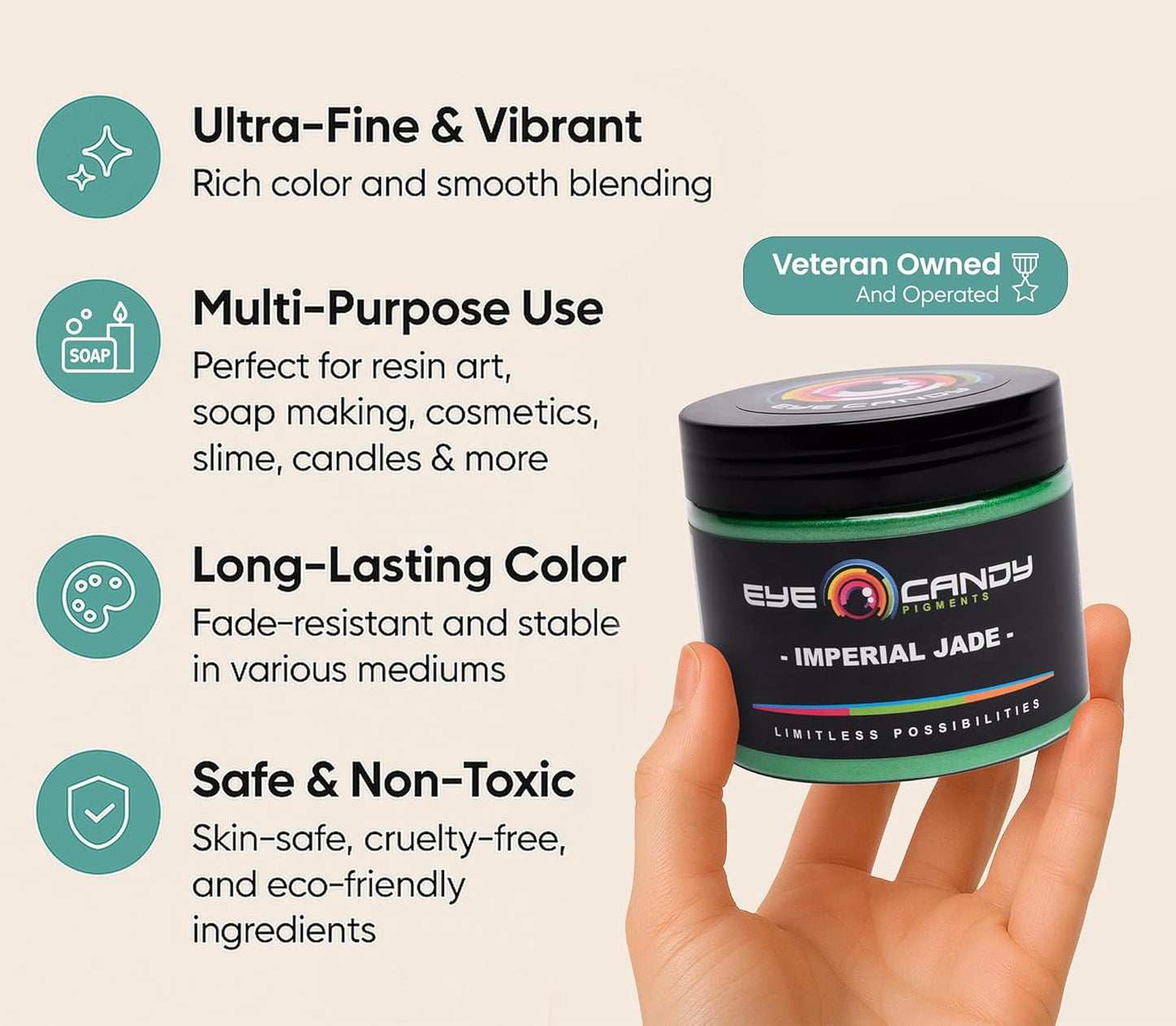 Eye Candy Pigments Premium Green Mica Powder - Imperial Jade (50gr) - for Epoxy, Resin, Soap, Paint, Woodworking, Acrylic Pouring, Bath Bombs, Fishing Lures - DIY Arts and Crafts Additive