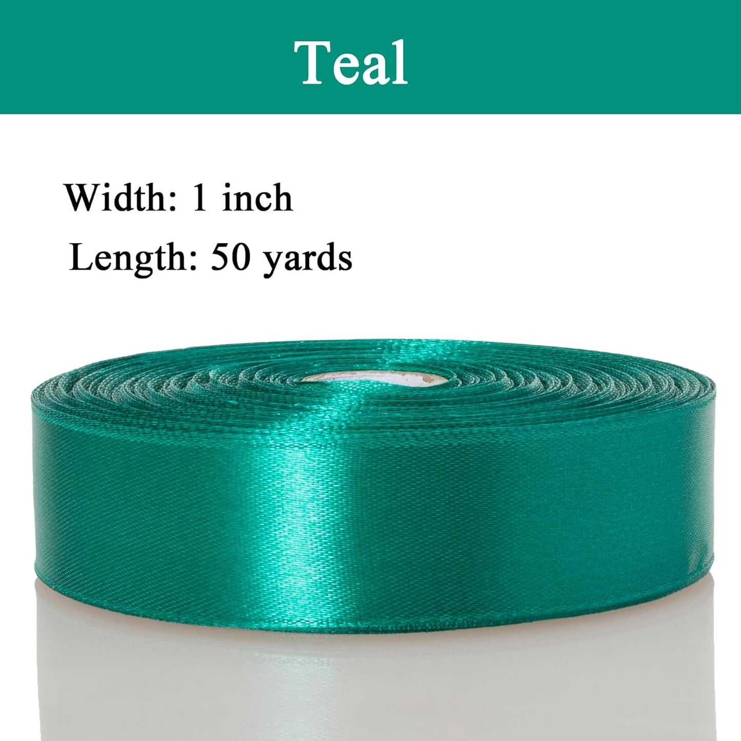 1 Inch Teal Solid Satin Ribbon, 50 Yards Craft Fabric Ribbon for Gift Wrapping Floral Bouquets Wedding Party Decoration