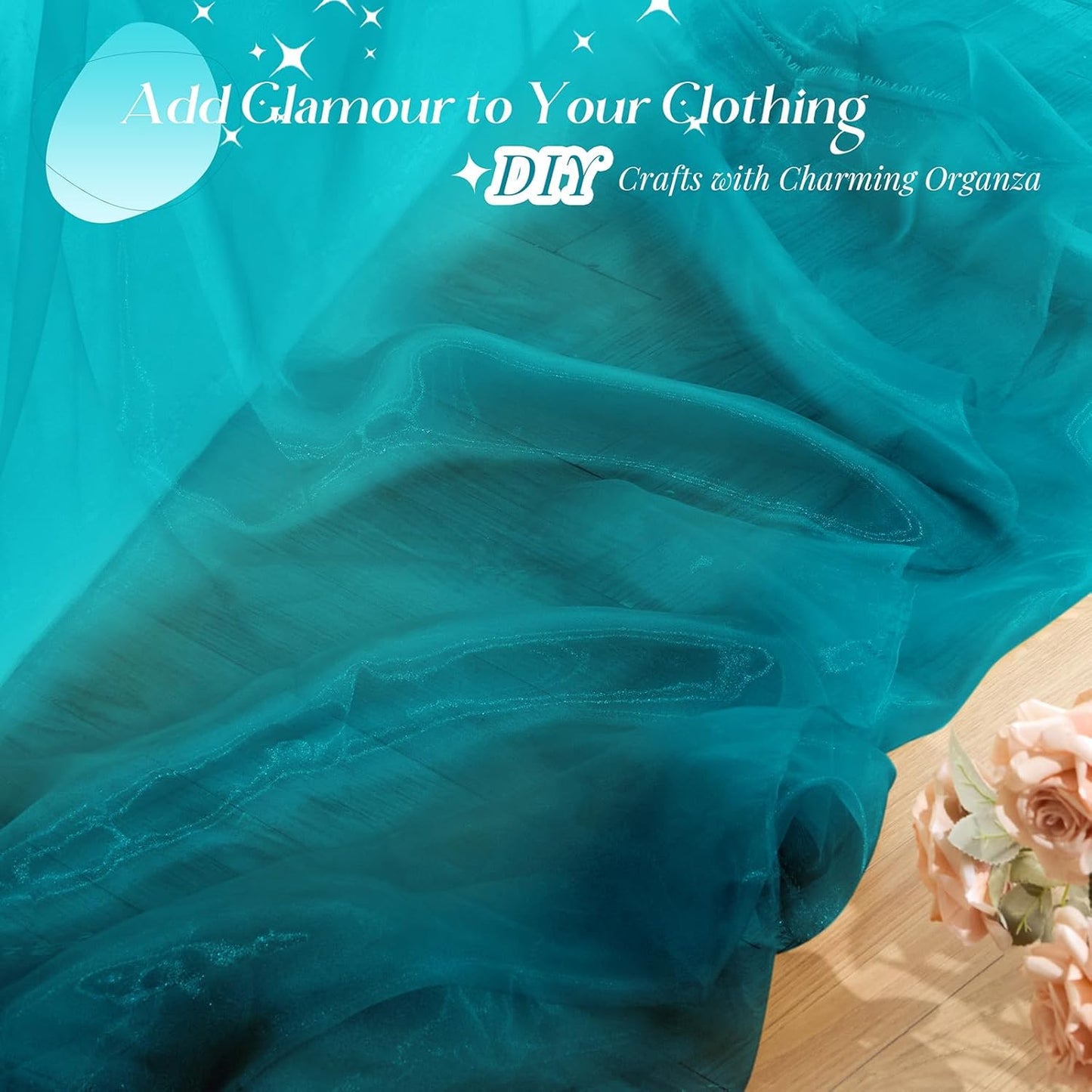 P Pothuiny Sheer Organza Fabric by The Yard, 10 Yards x 60 Inch Wide Bridal Teal Organza Tulle Fabric Roll Shiny Gauze Fashion Dress Sewing Craft for Wedding Party Decorations Backdrop