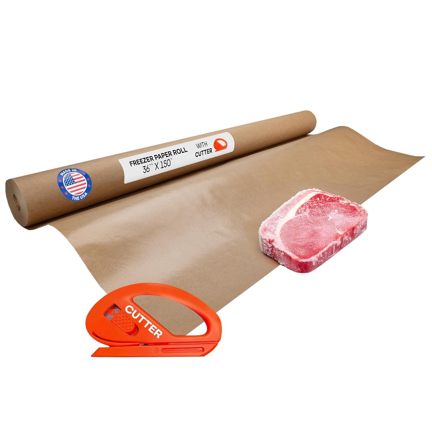 Brown Freezer Paper Roll 36" x 1800" (150 feet) with Cutter - USA-made Freezer Paper for Meat & Fish - Poly-Coated Food Wrapping Material for Freezing - Barrier Against Air & Moisture by IDL Packaging