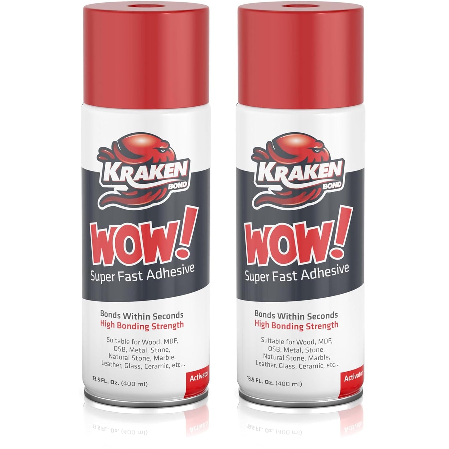 KRAKEN BOND Wow! Spray Adhesive Activator(2X13.5 Oz.) - Cyanoacrylate Super Glue Accelerator Spray for Plastic, Metal, Wood & PVC, CA Glue Activator | 2 Pack