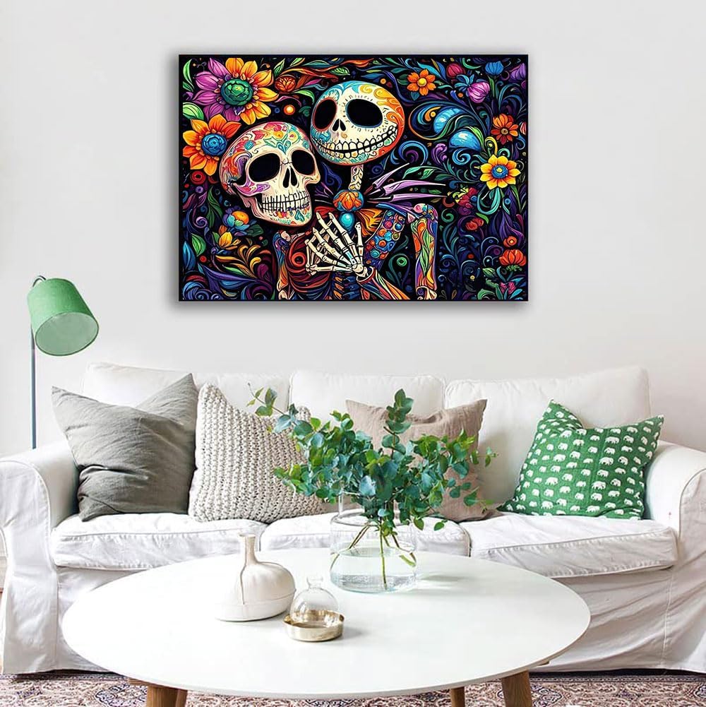 Halloween Stamped Cross Stitch Kits - Skullhead Jack Counted Cross Stitch Kits for Beginners Adults Needlepoint Cross-Stitch Patterns Dimensions Needlecrafts Embroidery Kits Arts and Crafts