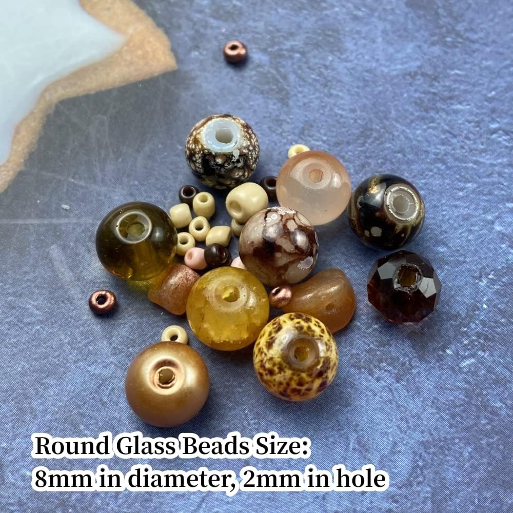 Assorted Glass Resin Beads Multi Size Colors Smooth Cracked Gravel Millet Spacer Beads for Bracelets Necklace Earring DIY Jewelry Making Craft(Light Brown Series)