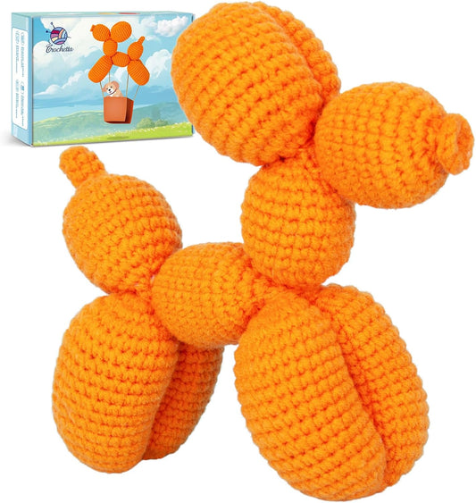 Crochetta Crochet Kit for Beginners, Crochet Kit w Step-by-Step Video Tutorials, Crochet Starter Kit Learn to Crochet Kits for Adults Kids Beginners, Vibrant Orange Balloon Dog (40%+ Yarn Content)