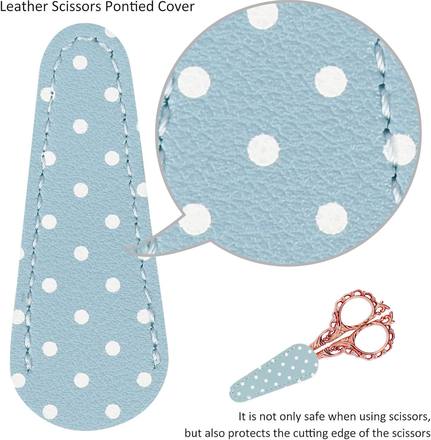 BIHRTC Little Embroidery Scissors 4.5Inch with Artificial Leather Cover Stainless Steel Sharp Straight Tip Scissors for Needlework Artwork Purpose Detail Thread Craft Household DIY Art Work