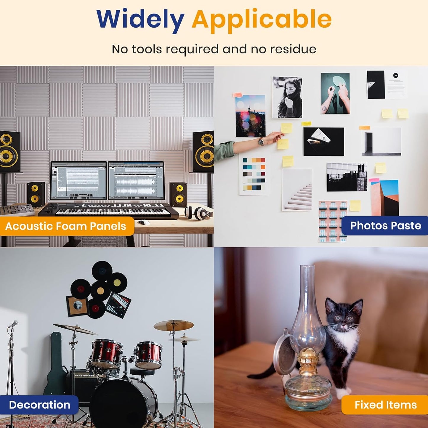 Focusound 300 Pack Double-Sided Sticky Adhesive Dots for Acoustic Foam Panels, Circle Clear Removable Glue Dots for Wall Hanging