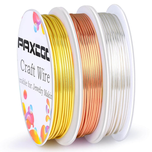 Paxcoo 3 Pack Jewelry Wire Craft Wire 18 Gauge Tarnish Resistant Beading Wire for Jewelry Making Supplies and Crafting (Silver, Gold and Copper)