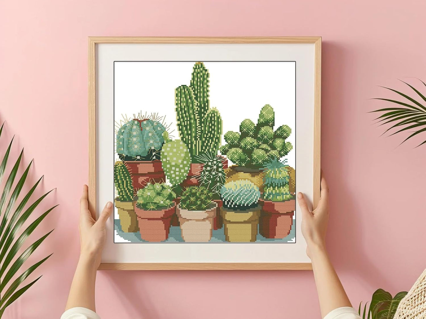 Maydiyer 11CT Stamped Cross Stitch Kits Pre-Printed Embroidery Kit, DMC Threads Needlework Sets-Cactuses 16.9×17.7 inch