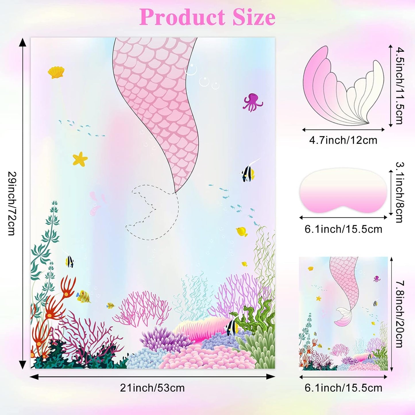 ASTARON Pin The Tail on The Mermaid Game for Birthday Party, Mermaid Party Game with 24 pcs Tail Stickers Birthday Party Supplies for Wall Home Room Decorations