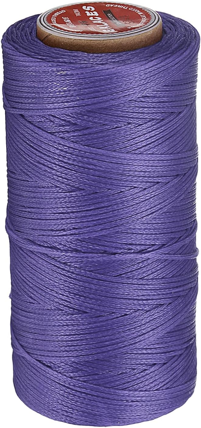 uxcell Flat Leather Sewing Waxed Thread, 140m / 153 Yards Polyester Wax String, 300D Wax Stitching Cord for Leather Crafts, Bookbinding, Bracelets Braided, Light Purple