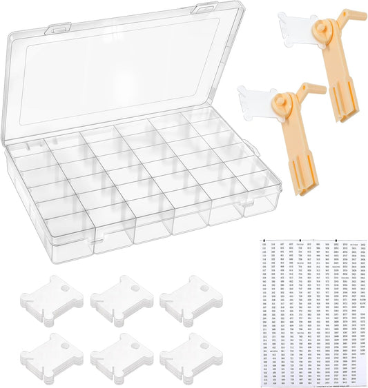 Prasacco Embroidery Floss Organizer 150 Bobbins 36 Compartment Storage Box with Bobbin Winder and Coding Stickers for Craft DIY Embroidery Cross Stitch Supplies