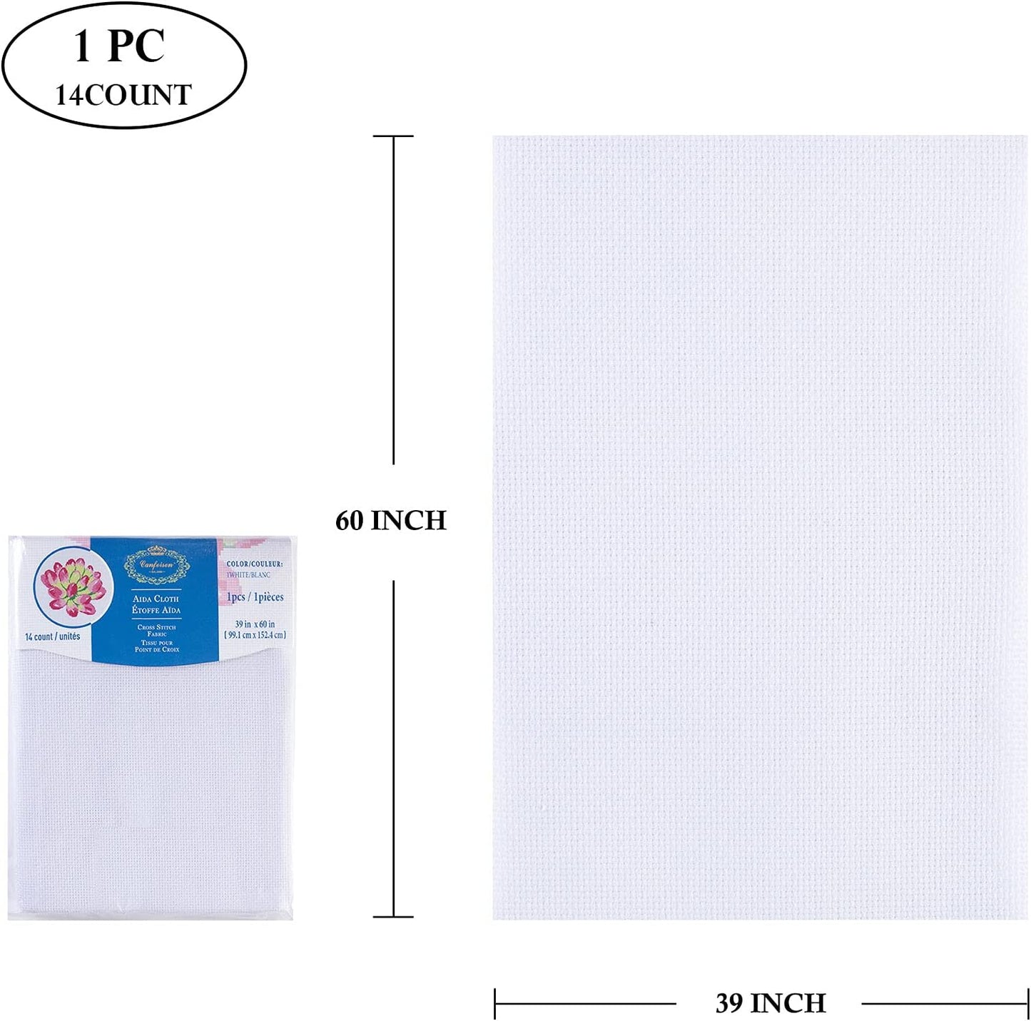 Aida Cloth Big Size 14 Count, White Cross Stitch Fabric, 39 inch by 60 inch