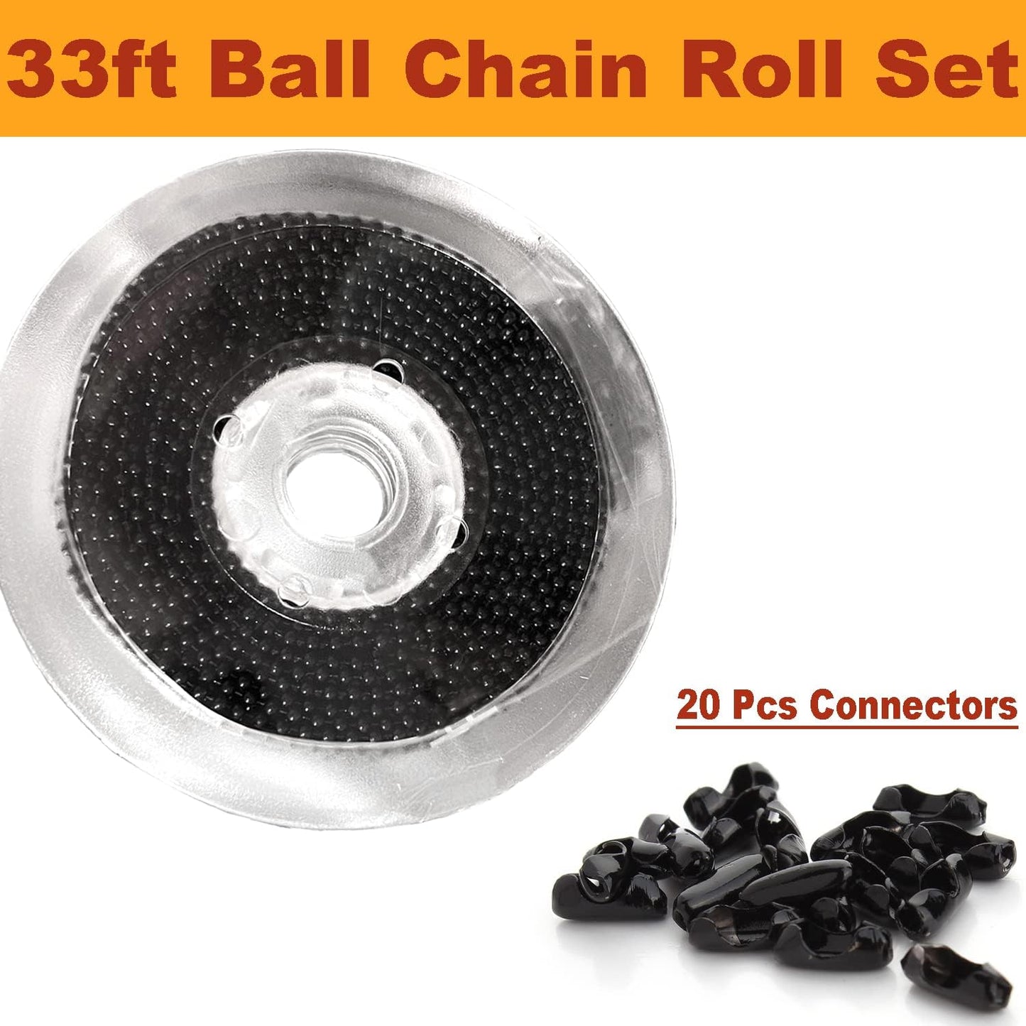 Jishi Steel Ball Chain Bead Dog Tag Chain Beaded Necklace Chains for Jewelry Making Bracelet Military Crafts, Silver Metal Pull Chain Small Ball Bead Chain Roll w/20 Connectors (Black, 33ft 2.4mm)