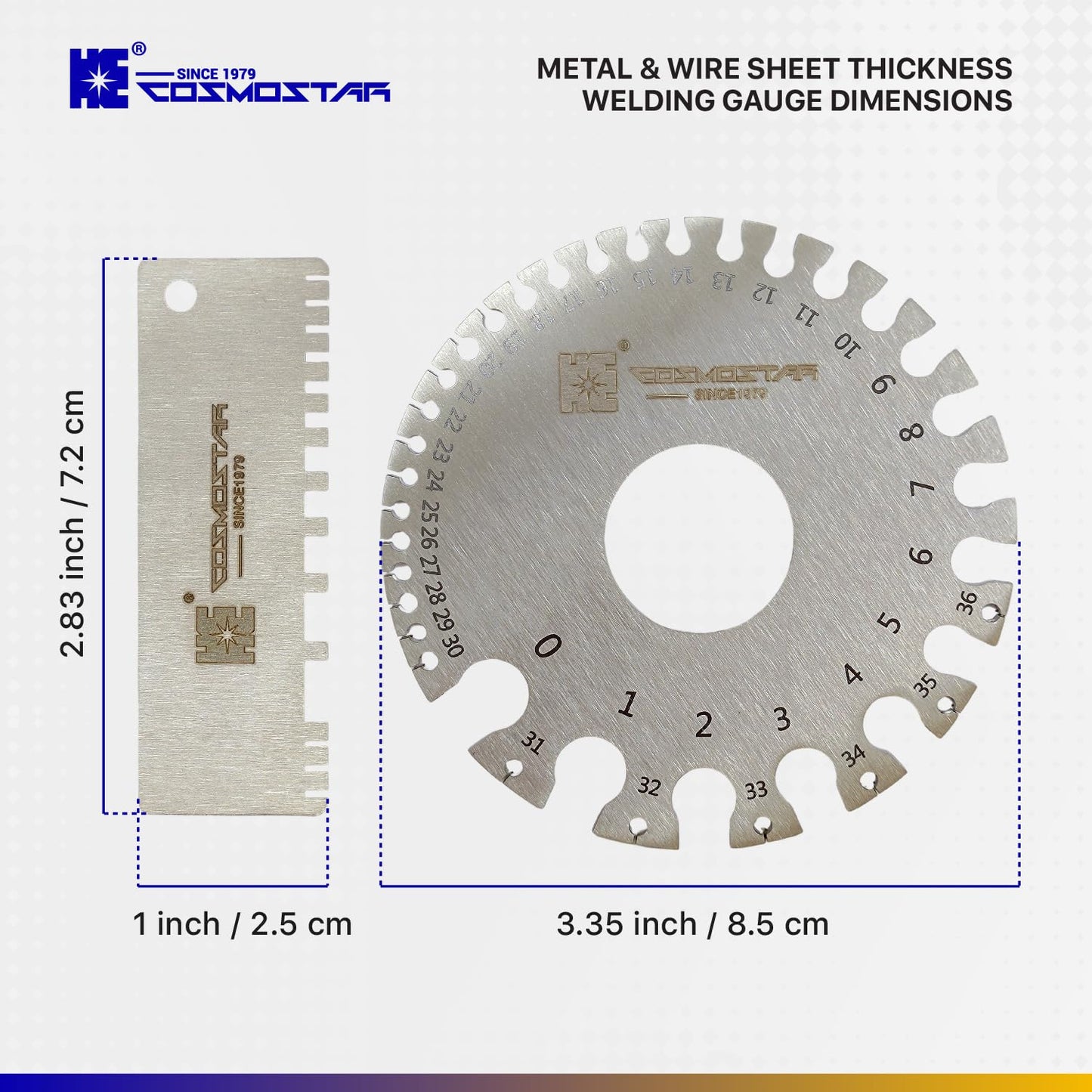 Cosmostar 2 Pcs Stainless Steel Welding Gauge Set – Wire & Metal Sheet Thickness Gauge, 25-3,000 um Wet Film Comb + Dual-Sided Round Wire Cable Gauge for Welding Material & Sheet Measurement