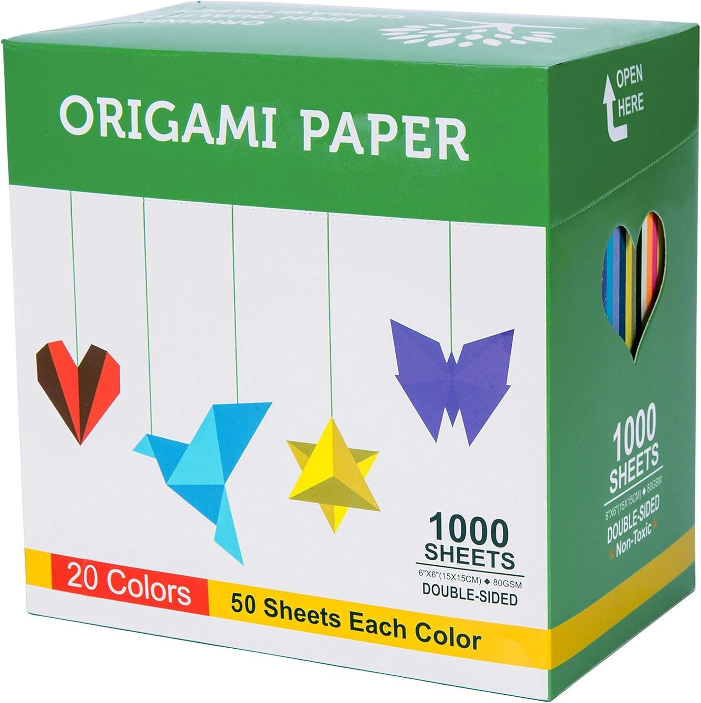 BUBU Origami Paper Kit 1000 Sheets 6 Inch Square Double Sided Color 20 Vivid Colors for Beginners Trainning and School Craft Lessons