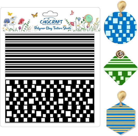CHGCRAFT Simple Stripes Polymer Clay Texture Sheets Plaid Geometric Pattern Silicone Texture Stamp Clay Texture Mat Modeling Pattern Pad Sheets for Jewelry and Earrings Tools, 5.5x5.5 inch