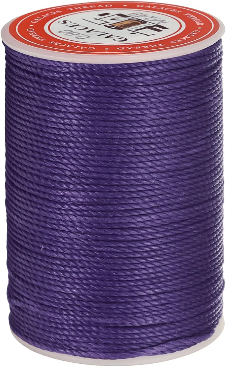uxcell Round Leather Sewing Waxed Thread, 55m / 60 Yards Wax Polyester String, 0.8mm Waxed Stitching Cord for Leather Crafts, Bookbinding, Bracelets Braided, Dark Purple