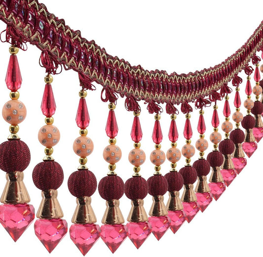 3yards Beading Fringe Trimming Long Beads Tassel Curtain Trim Ribbon Trim for Cover Edge Decorative (red)