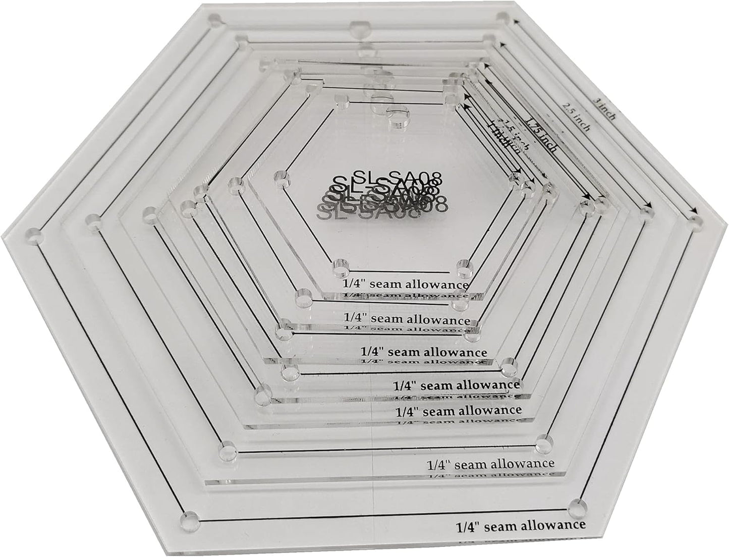 HONEYSEW 1/4" Seam Allowance Hexagon Template Set for Quilting 8 Size Sewing Rulers