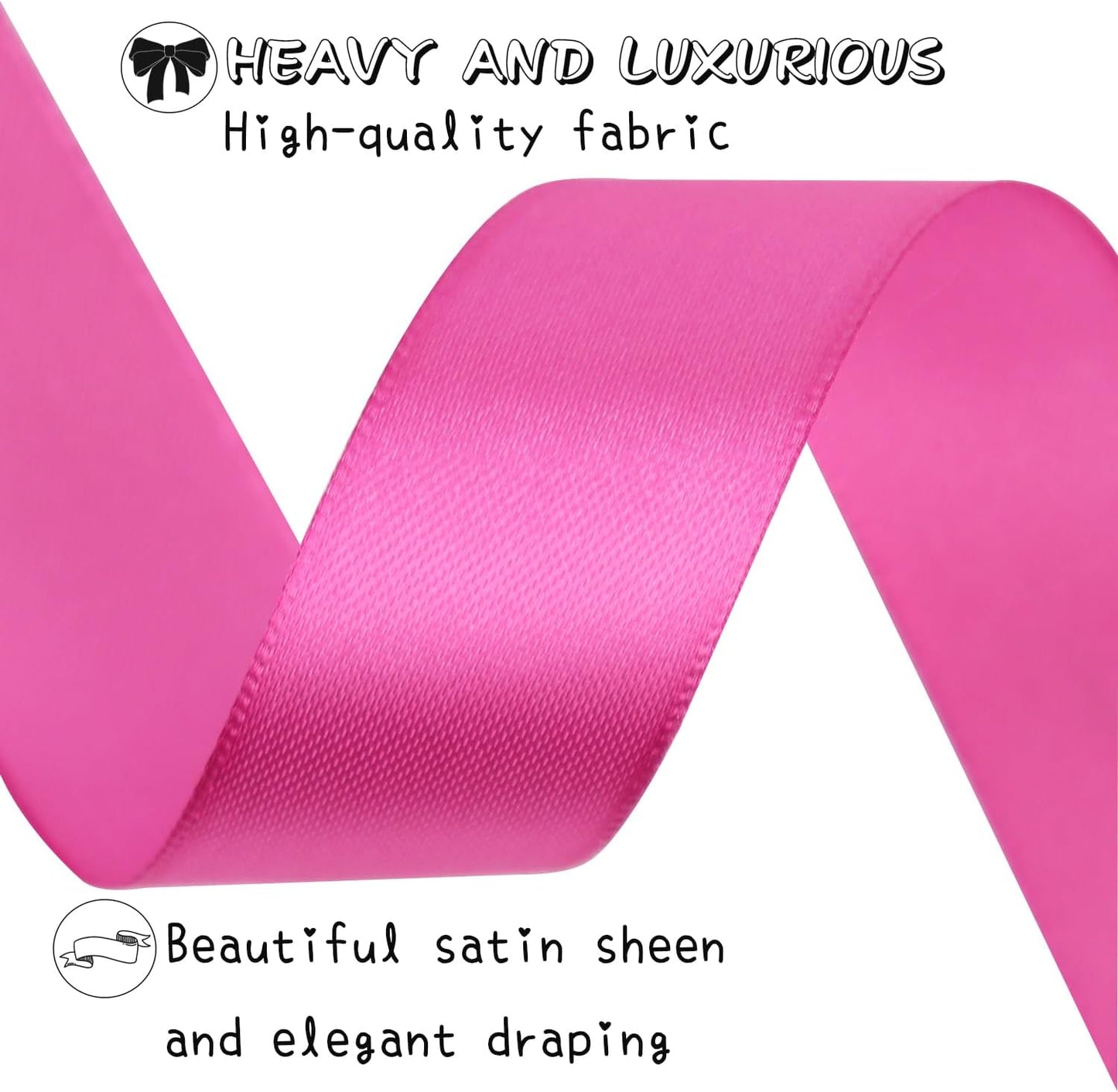 Hot Pink Solid Satin Ribbon 1 Inch 25 Yards Solid Polyester Fabric Ribbon for Gift Wrapping Wedding Christmas Baby Shower Birthday Party Decoration Handmade Immortal Flower Craft