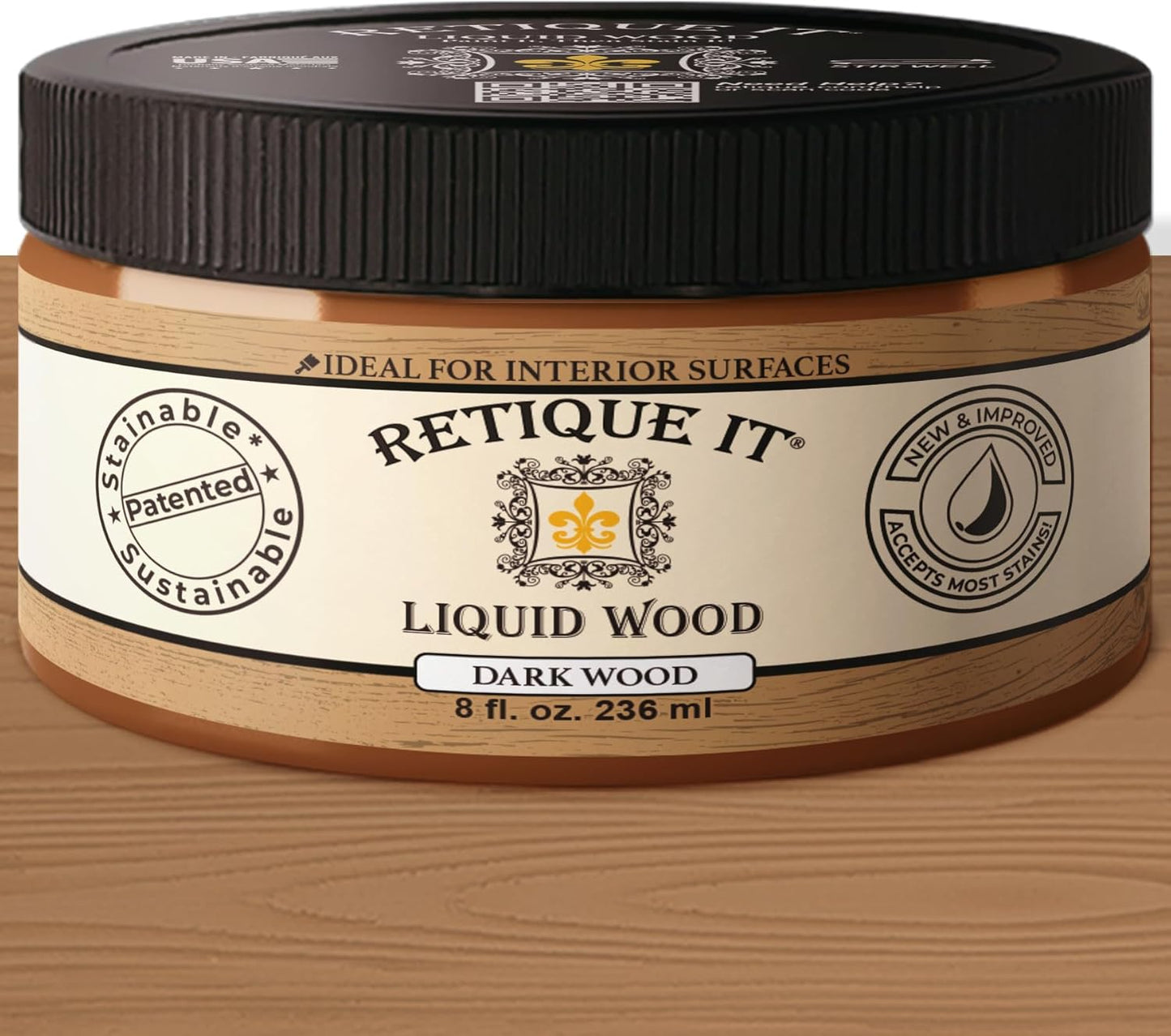 Retique It New and Improved Formula Liquid Wood Coatings - Stainable Primer - Paint It then Stain it (Dark Wood, Small)